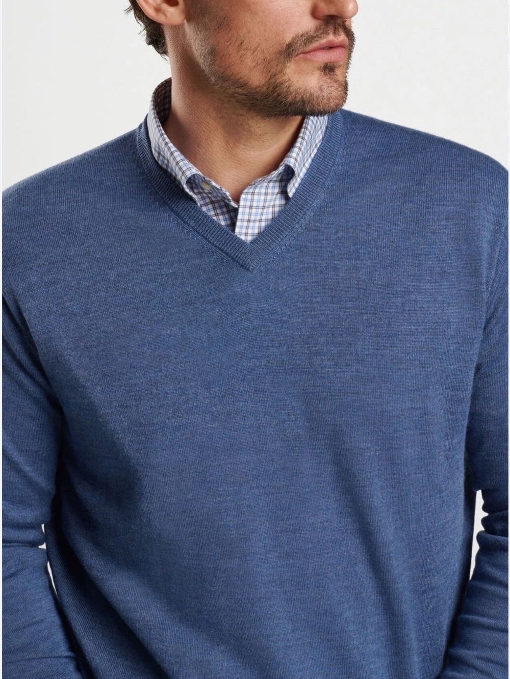 Peter Millar 100% Merino Wool Preppie V-Neck Blue Sweater